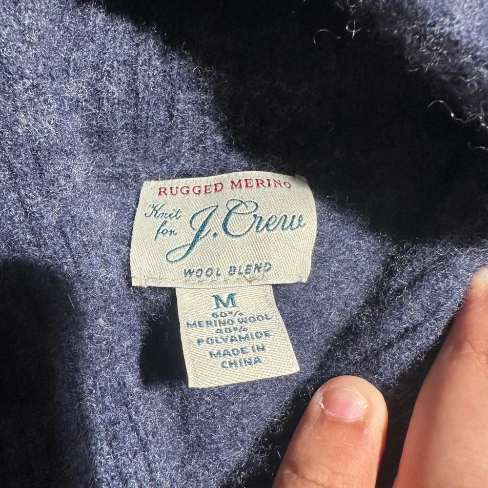 J. Crew Rugged Merino Wool Blend Shawl Collar Sweater‎ Mens Medium Blue Knit